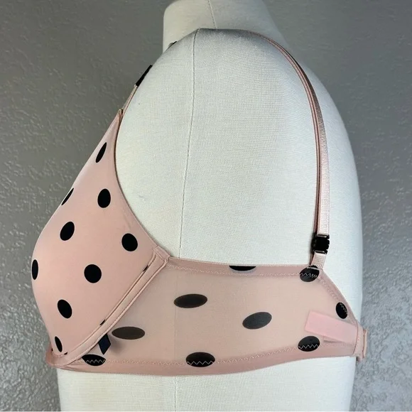Victoria’s Secret Beige & Black Polka Dot Tee Shirt Bra Unlined Underwire 32DDD - Picture 2 of 11